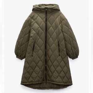 ZARA Hooded Padded Coat Color-Light Khaki Size- Large Water Repellent NWT